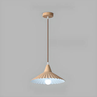 ZOWALA - Nordic Pleated Cone Wood Color Pendant Light Dining Room Image - 6