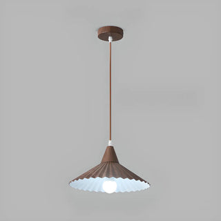 ZOWALA - Nordic Pleated Cone Wood Color Pendant Light Dining Room Image - 7