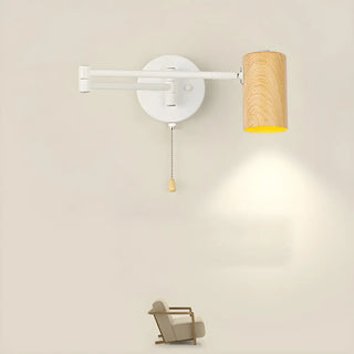 Nordic Swing Arm Pull Chain Bedroom Wood Wall Light Image - 3