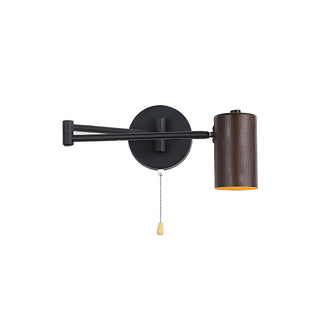 Nordic Swing Arm Pull Chain Bedroom Wood Wall Light Image - 5