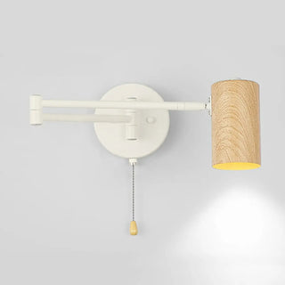 Nordic Swing Arm Pull Chain Bedroom Wood Wall Light Image - 6