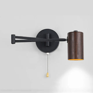 Nordic Swing Arm Pull Chain Bedroom Wood Wall Light Image - 7