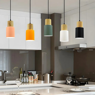 ZOWALA - Modern Colorful Metal Wooden Cylinder Pendant LIght Image - 1