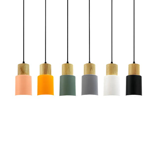 ZOWALA - Modern Colorful Metal Wooden Cylinder Pendant LIght Image - 14