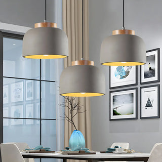 Modern Grey Cement Bowl Dining Room Pendant Light Image - 1