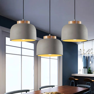 Modern Grey Cement Bowl Dining Room Pendant Light Image - 2