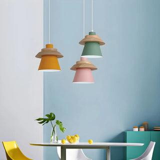 ZOWALA - Colorful Layered Wood and Metal Dining Room Pendant Light Image - 2