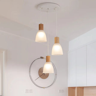 Nordic Wooden White Glass Bell Round Pendant Light Zawala Image - 1