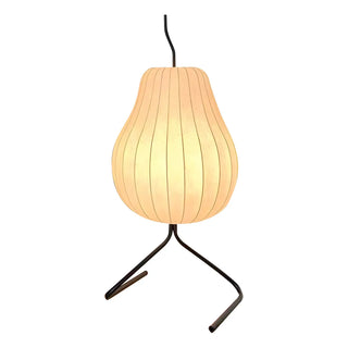 White Pear-Shaped Fabric and Curved Stand Floor Lamp Zawala Image - 11