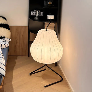 White Pear-Shaped Fabric and Curved Stand Floor Lamp Zawala Image - 5