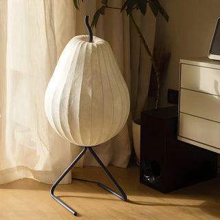 White Pear-Shaped Fabric and Curved Stand Floor Lamp Zawala Image - 7