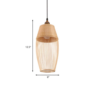 Oriental Wood Rattan Cage Hanging Pendant Light #size