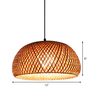 Oriental Dome Handwoven Rattan Beige Pendant Light #size