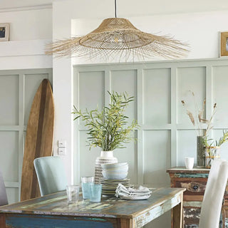 Oriental Cone Cane Rattan Beige Pendant Light Zawala Image - 1