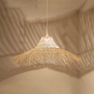 Oriental Cone Cane Rattan Beige Pendant Light Zawala Image - 10