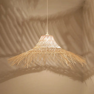 Oriental Cone Cane Rattan Beige Pendant Light Zawala Image - 11