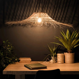 Oriental Cone Cane Rattan Beige Pendant Light Zawala Image - 2