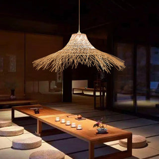 Oriental Cone Cane Rattan Beige Pendant Light Zawala Image - 3