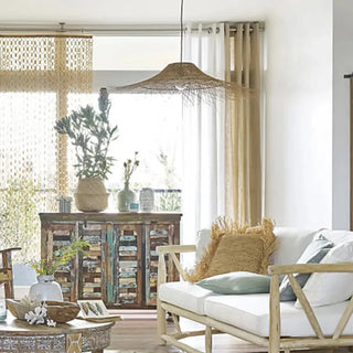 Oriental Cone Cane Rattan Beige Pendant Light Zawala Image - 4