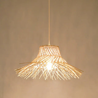 Oriental Cone Cane Rattan Beige Pendant Light Zawala Image - 7
