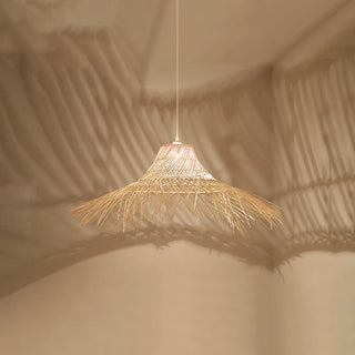 Oriental Cone Cane Rattan Beige Pendant Light Zawala Image - 8