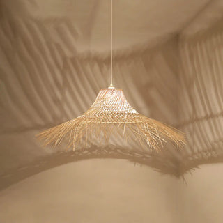 Oriental Cone Cane Rattan Beige Pendant Light Zawala Image - 9