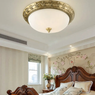 ZOWALA - Oriental Brass White Glass Bowl Flush Mount Light Image - 1