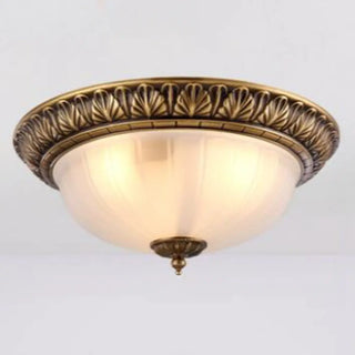 ZOWALA - Oriental Brass White Glass Bowl Flush Mount Light Image - 10