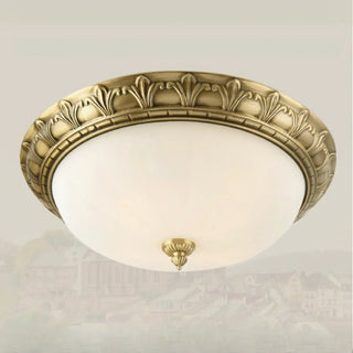 ZOWALA - Oriental Brass White Glass Bowl Flush Mount Light Image - 11