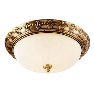 ZOWALA - Oriental Brass White Glass Bowl Flush Mount Light Image - 12