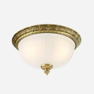 ZOWALA - Oriental Brass White Glass Bowl Flush Mount Light Image - 18