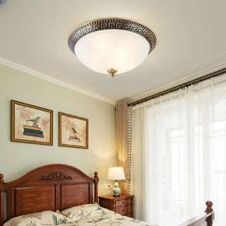 ZOWALA - Oriental Brass White Glass Bowl Flush Mount Light Image - 2