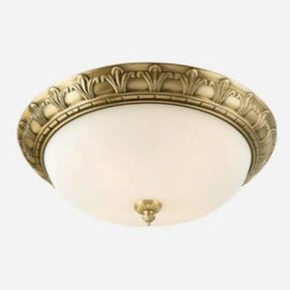 ZOWALA - Oriental Brass White Glass Bowl Flush Mount Light Image - 20