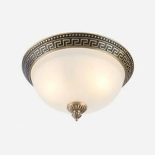 ZOWALA - Oriental Brass White Glass Bowl Flush Mount Light Image - 21
