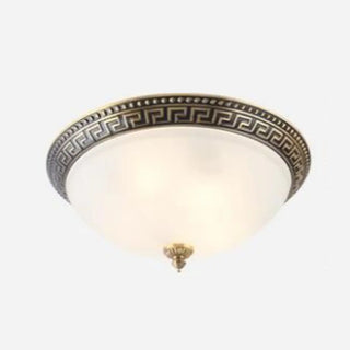 ZOWALA - Oriental Brass White Glass Bowl Flush Mount Light Image - 22