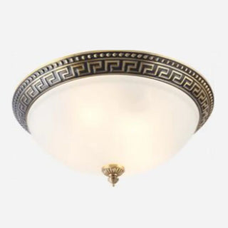 ZOWALA - Oriental Brass White Glass Bowl Flush Mount Light Image - 23