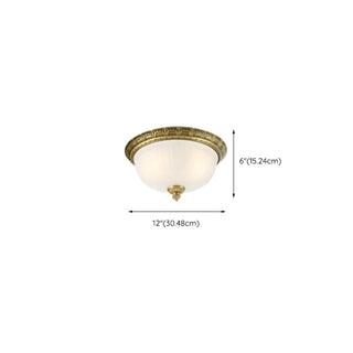 ZOWALA - Oriental Brass White Glass Bowl Flush Mount Light #size