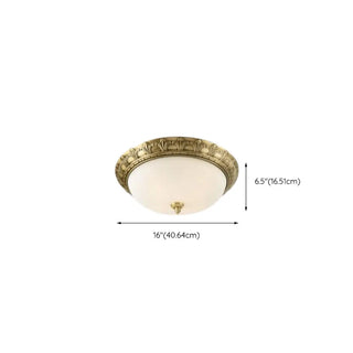 ZOWALA - Oriental Brass White Glass Bowl Flush Mount Light Image - 25