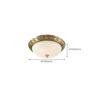 ZOWALA - Oriental Brass White Glass Bowl Flush Mount Light Image - 26