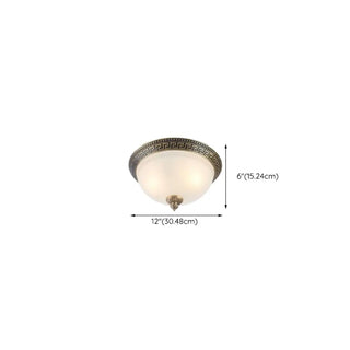 ZOWALA - Oriental Brass White Glass Bowl Flush Mount Light Image - 27
