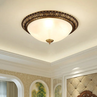 ZOWALA - Oriental Brass White Glass Bowl Flush Mount Light Image - 3