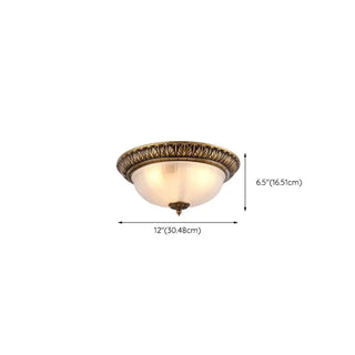 ZOWALA - Oriental Brass White Glass Bowl Flush Mount Light Image - 30
