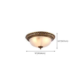 ZOWALA - Oriental Brass White Glass Bowl Flush Mount Light Image - 31