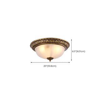 ZOWALA - Oriental Brass White Glass Bowl Flush Mount Light Image - 32
