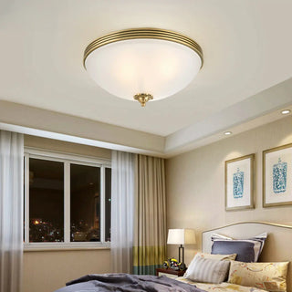 ZOWALA - Oriental Brass White Glass Bowl Flush Mount Light Image - 4