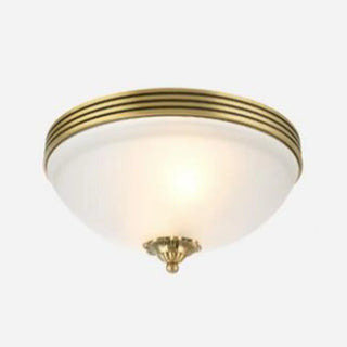 ZOWALA - Oriental Brass White Glass Bowl Flush Mount Light Image - 5