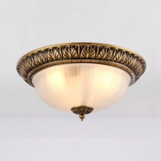 ZOWALA - Oriental Brass White Glass Bowl Flush Mount Light Image - 8