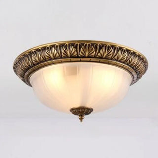 ZOWALA - Oriental Brass White Glass Bowl Flush Mount Light Image - 9