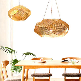 Oriental Geometric Bamboo Dining Room Pendant Light Zawala Image - 2