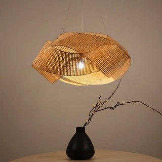 Oriental Geometric Bamboo Dining Room Pendant Light Zawala Image - 3